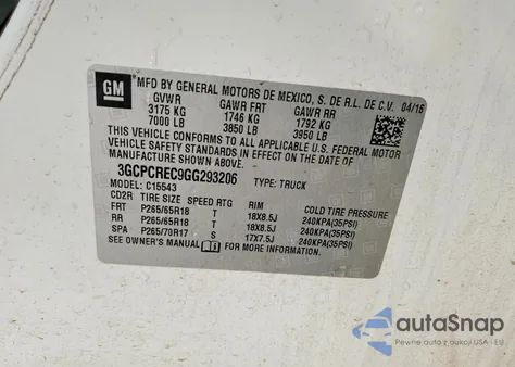 2016 Chevrolet Silverado C1500 Lt z USA, uszkodzony, nr VIN 3GCPCREC9GG293206